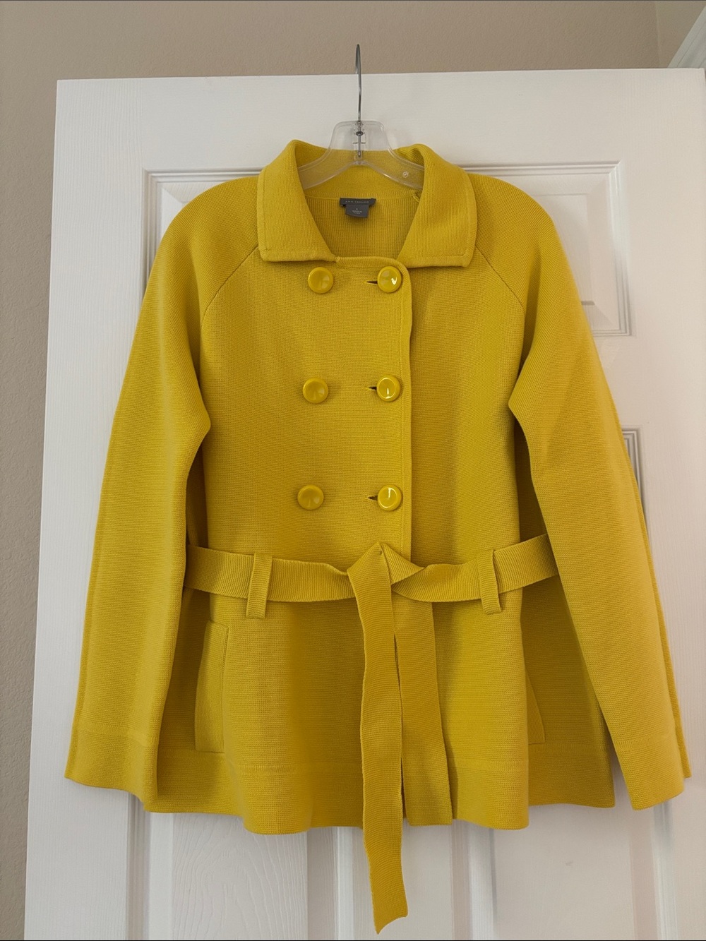 Ann Taylor Mustard Yellow Double-Breasted Belted Sweater/ Jacket